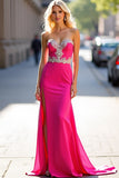 Appliques Fuchsia Robe de Bal Sans Bretelle Avec Fente