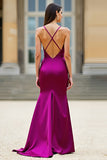 Sirène Spaghetti Straps Violet foncé Robe de bal longue