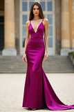 Sirène Spaghetti Straps Violet foncé Robe de bal longue