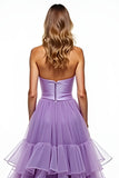 Violet Tiered A Ligne Robe de Bal Sans Bretelle avec Fente