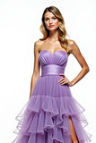 Violet Tiered A Ligne Robe de Bal Sans Bretelle avec Fente