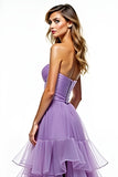 Violet Tiered A Ligne Robe de Bal Sans Bretelle avec Fente