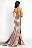 Dusty Rose Sirène Dos Nu Robe de Bal en Satin avec Fente