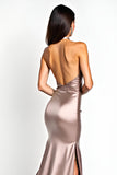 Dusty Rose Sirène Dos Nu Robe de Bal en Satin avec Fente