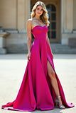 Robe de bal bustier Fuchsia A Line avec fente