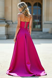 Robe de bal bustier Fuchsia A Line avec fente