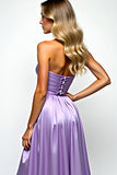 Violet Une ligne robe de bal sans bretelles avec fente