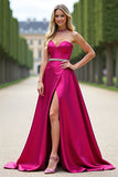 Robe de bal bustier fuchsia une ligne avec fente
