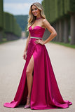 Robe de bal bustier fuchsia une ligne avec fente