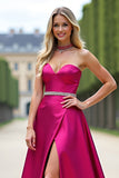 Robe de bal bustier fuchsia une ligne avec fente