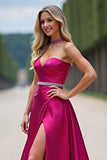 Robe de bal bustier fuchsia une ligne avec fente