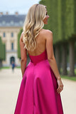 Robe de bal bustier fuchsia une ligne avec fente