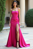 Robe de bal fourreau à bretelles spaghetti fuchsia