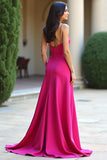 Robe de bal fourreau à bretelles spaghetti fuchsia