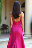 Robe de bal fourreau à bretelles spaghetti fuchsia