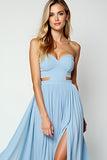 Bleu découpé A-ligne Sweetheart longue robe d’invité de mariage avec fente