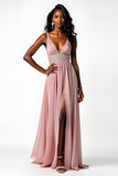 Robe longue formelle froncée à col en V fard à joues avec fente