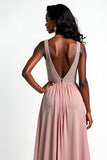 Robe longue formelle froncée à col en V fard à joues avec fente