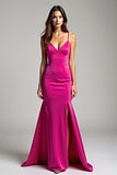 Robe de bal fourreau à bretelles spaghetti fuchsia