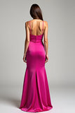 Robe de bal fourreau à bretelles spaghetti fuchsia