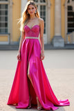 Robe de bal corset à sequins sans bretelles fuchsia