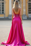 Robe de bal corset à sequins sans bretelles fuchsia