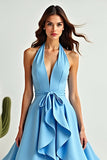 Robe de bal à volants bleu à volants