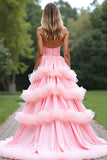 Rose Une ligne chérie longue robe de bal en tulle à volants