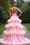 Rose Une ligne chérie longue robe de bal en tulle à volants