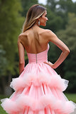 Rose Une ligne chérie longue robe de bal en tulle à volants