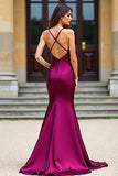 Robe de bal longue en satin sirène sirène violet foncé