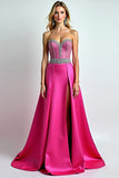 Robe longue de bal à paillettes fuchsia scintillante à paillettes avec fente
