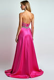 Robe longue de bal à paillettes fuchsia scintillante à paillettes avec fente