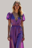 Violet A Ligne Manches Bouffantes Dos Nu Longue Robe de demoiselle d’honneur