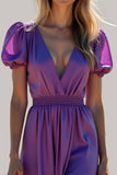 Violet A Ligne Manches Bouffantes Dos Nu Longue Robe de demoiselle d’honneur