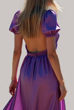 Violet A Ligne Manches Bouffantes Dos Nu Longue Robe de demoiselle d’honneur