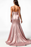 Dusty Rose Spaghetti Straps Sirène Robe de bal plissée avec fente