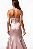Dusty Rose Spaghetti Straps Sirène Robe de bal plissée avec fente