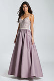 Broderie Spaghetti Bretelles Violet Une Ligne Robe de Bal