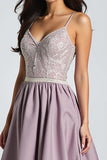 Broderie Spaghetti Bretelles Violet Une Ligne Robe de Bal
