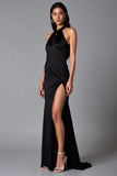 Robe longue formelle simple noir gaine dos nu avec fente