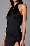 Robe longue formelle simple noir gaine dos nu avec fente