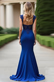 Bleu royal appliqué sirène col en V Robe mère de mariée
