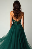 Vert foncé Une ligne Sweetheart sans bretelles Tulle Robe de Bal Longue avec Fente