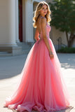 Robe de bal en tulle à sequins A-line rose poudré