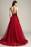 A Line Robe de bal bustier en tulle bordeaux à sequins