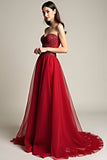 A Line Robe de bal bustier en tulle bordeaux à sequins