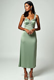 Fourreau Dusty Sage Spaghetti Straps Robe longue de demoiselle d’honneur