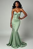 Dusty Sage Matte Satin Sirène Sans Bretelles Robe Longue de Bal