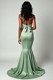 Dusty Sage Matte Satin Sirène Sans Bretelles Robe Longue de Bal